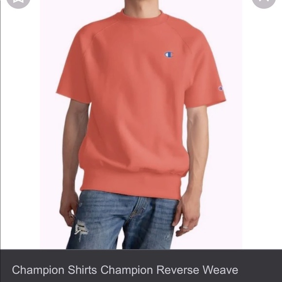 Mens Champion Coral Color Reverse Weave Short Sleeve Crew - Picture 1 of 8